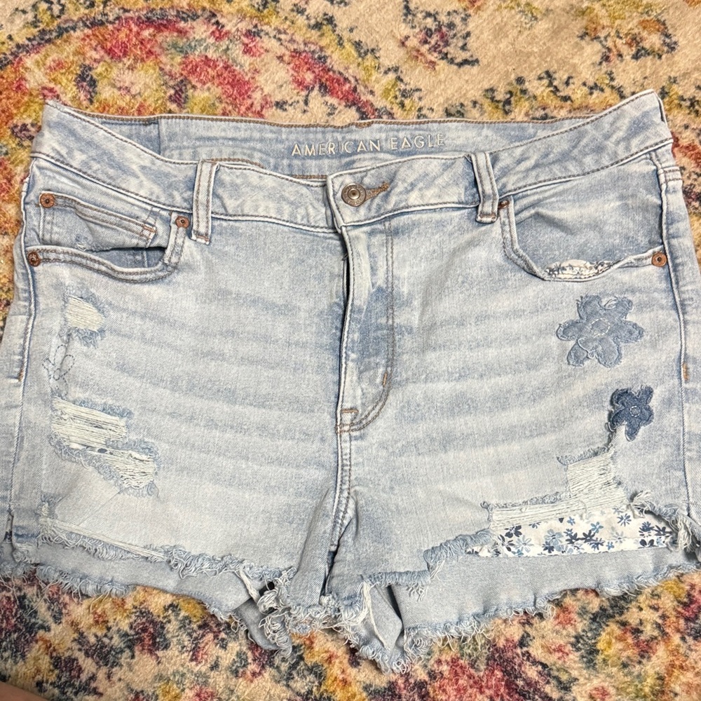 American Eagle Outfitters Light Blue Distressed Denim Jean Short Shorts